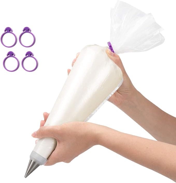 ilauke 100 Pack Cake Decorating Supplies 18 inch Piping Bags Disposable Thickened Large Pastry Bags with 4 Icing Bag Ties, Extra Thick Anti-Burst Piping Bags for Cookie