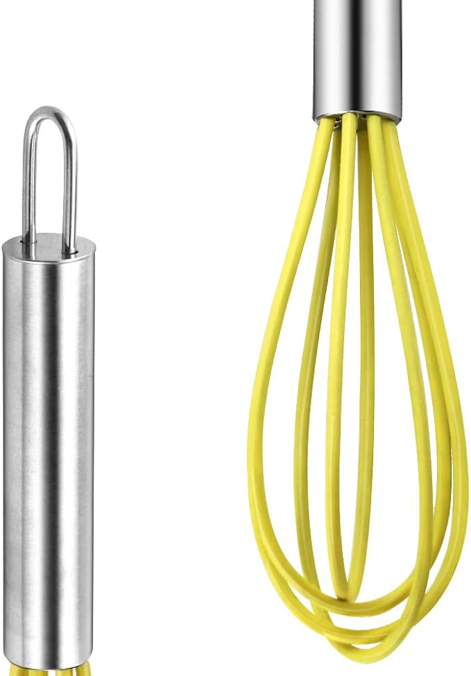 4 Pack Colorful Mini Silicone Kitchen Whisks with Stainless Steel Handles for Milk Egg Blending Stirring Whisking and Beating(4 Colors,6 Inches)