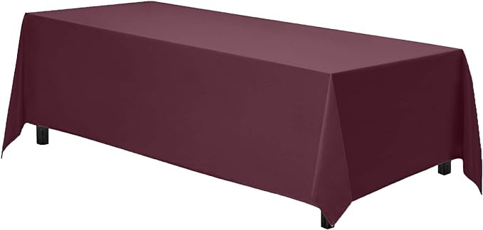 Gee Di Moda Rectangle Tablecloth - 90 x 132 Inch Burgundy Table Cloth for 6 Foot Table with Floor-Length Drop - Heavy Duty Washable Fabric - 6 Ft Buffet Table, Holiday Party, Wedding & Baby Shower