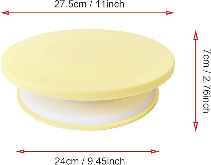Cake Decorating Turntable 11 Inch Cake Turntable Anti-Slip Rotating Cake Stand for Decorating(1pcs Yellow)