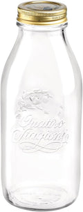 Bormioli Rocco Quattro Stagioni 33.75 Oz. Glass Milk Bottle with Lid, Air-Tight, Glass Jug Mason Jar, Dishwasher Safe, Made in Italy