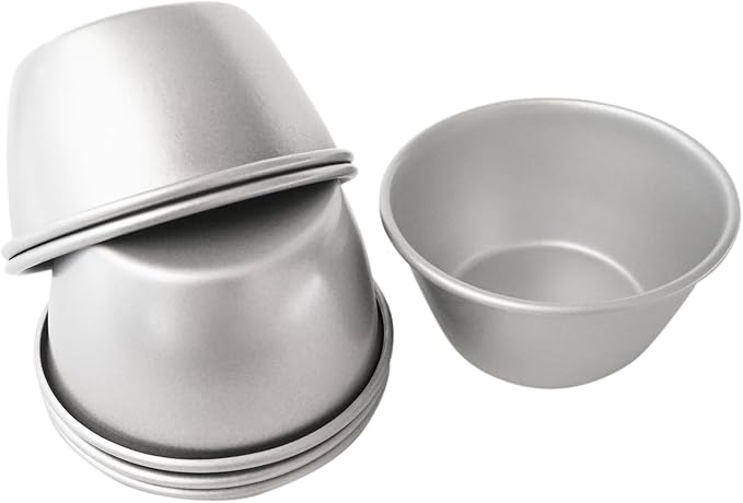 Small Popover Pans Nonstick 6Pcs, 3 Inch Round Pie Tart Mold Small Tin, Carbon Steel Pudding Cups, Individual Egg Tart Moulds Cute - Silver