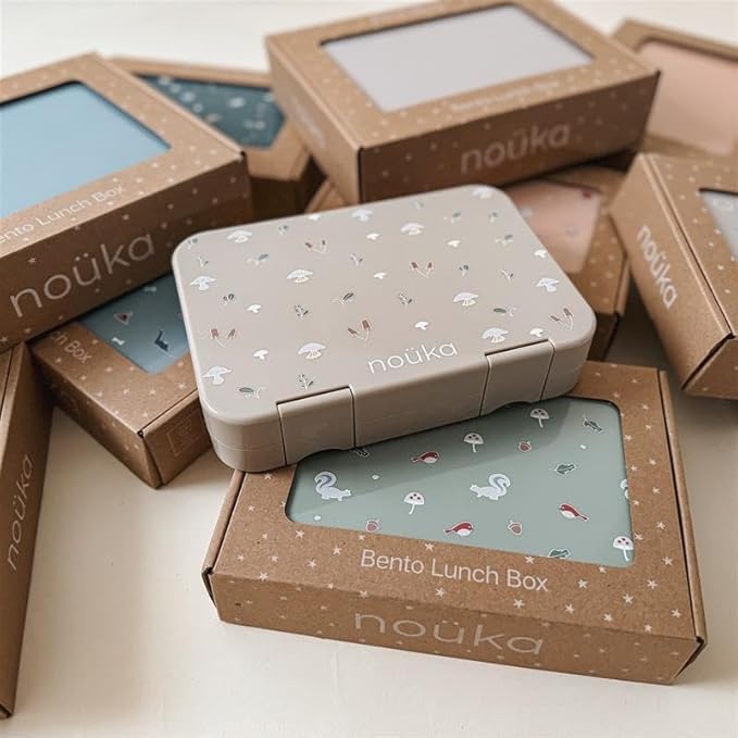 nouka Design Bento Lunch Box | Easy to Open Latches | Spill Proof Design | 6-Compartment Removable Tray | Fairy Bush