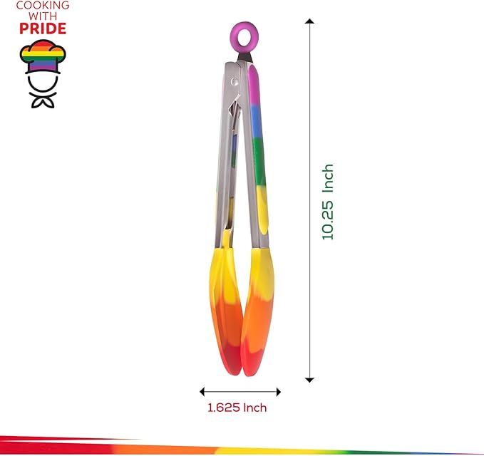 Cooking With Pride Non-Stick Spring-Action Locking Tongs, Heat-Safe Silicone With Zinc-Plated Iron, 10.25-Inch