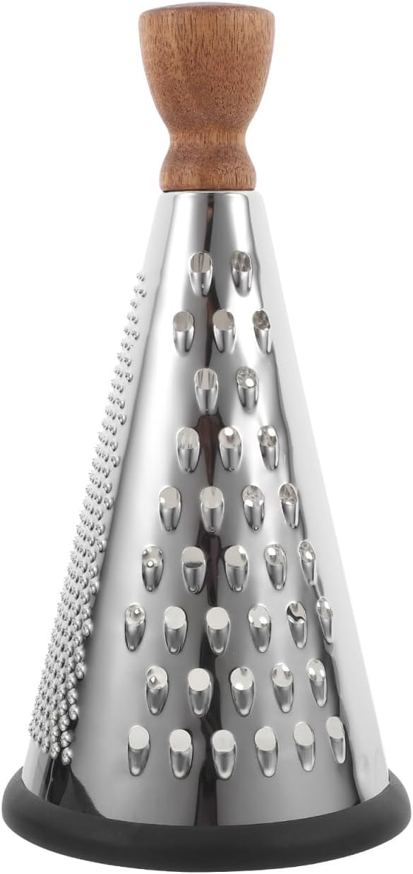 Cabilock 9 Inch Cone Cheese Grater with Wooden Handle Multi-Function Stainless Steel Vegetable Shredder for Kitchen Use Manual Cone Grater for Cheese and Chocolate