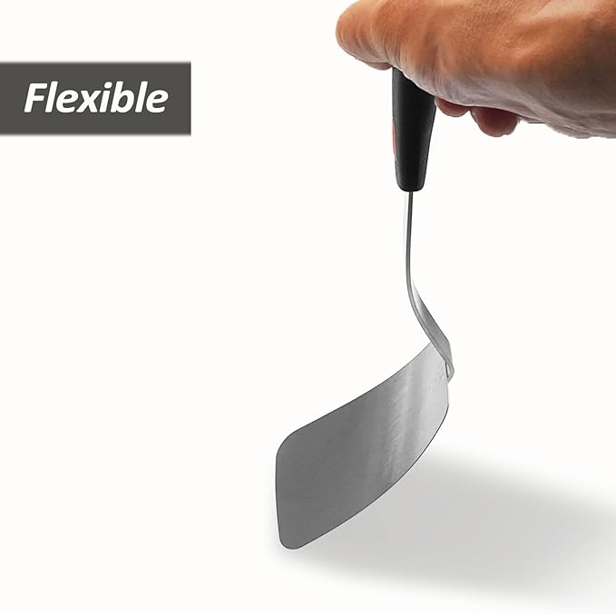 Stainless Steel Flexible Spatula Turner, VOVOLY Thin Metal Spatula for Cast Iron Skillet, Thin Blade and Heat Resistant Silicone Handle, Great for Egg, Cookie, Meat, Crep, Medium