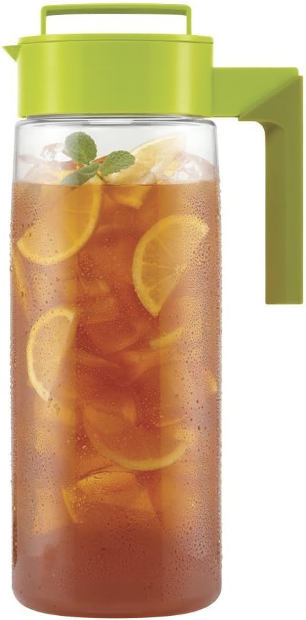 Takeya Flash Chill Iced Tea Maker - Airtight & Durable Iced Tea Maker Jug with Silicone Carry Handle - Leak-Proof & Lightweight Tea Infuser with Patented Flash Chill Technology - 2 Quart, Avocado