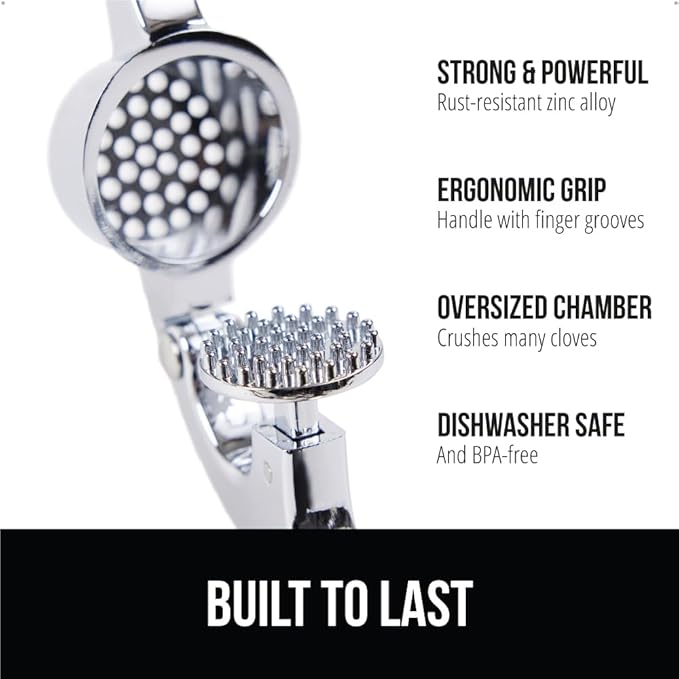 GORILLA GRIP Garlic Press and Peel Set, Heavy Duty Mincer Tool, Large Ergonomic Handle, Easily Mince and Crush Garlics, Ginger, Nuts, Seeds, Peeler Included, Peeling Cloves, Kitchen Gadgets, Mint