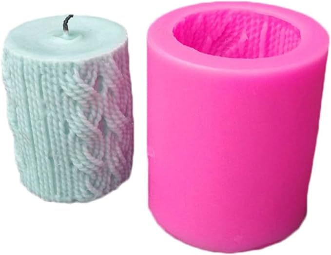 Lines Cylinder Candle Mold 3D Knitting Wool Pillar Silicone Candle Mould Fondant Chocolate Cake Tool for Handmade Soap, Polymer Clay