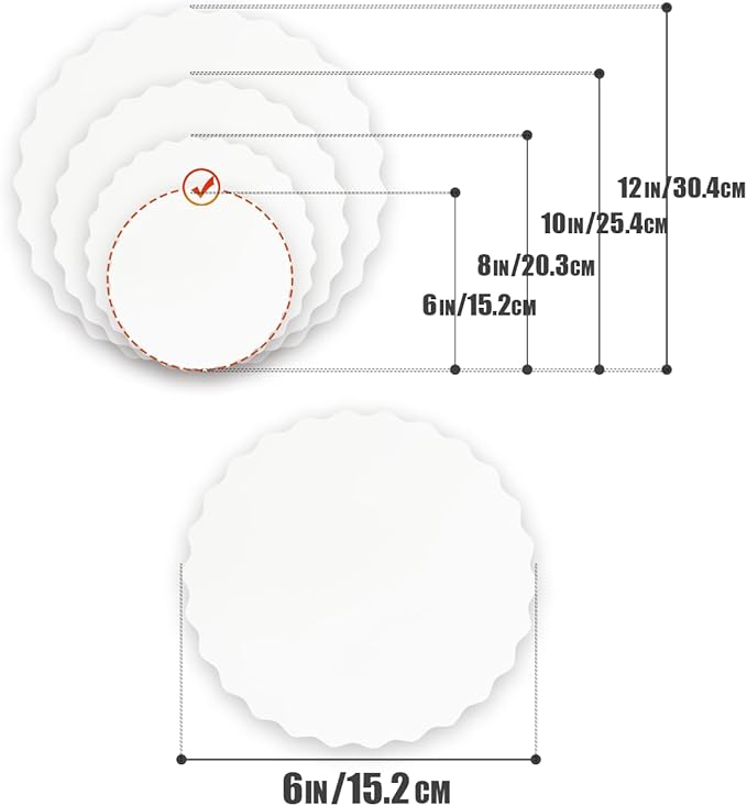 qiqee 6 Inch White Wave Cake Boards Round 15-Packs Circles Rounds Base Food-Grade Cardboard Wave Cake Plate（Thinner But Stronger）