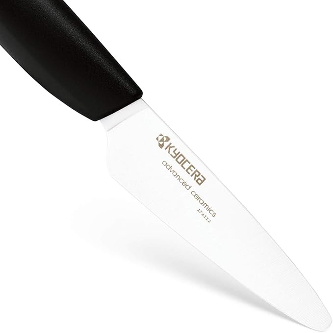 Kyocera’s Revolution 4-Piece Ceramic Knife Set: Ceramic Chef Knife For Your Cooking Needs, 7" Chef's Santoku, 5.5" Santoku, 4.5" Utility & 3" Paring Knives, Black/White