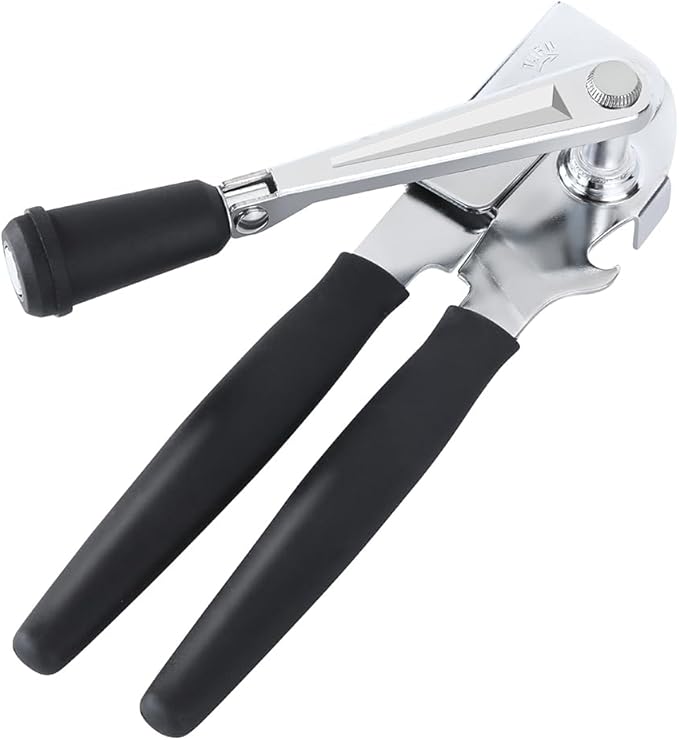 Manual Can Opener,Commercial Heavy Duty Can Openers with Easy-Turn Crank,Ergonomic Long Rubber Handle for Seniors