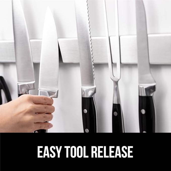 GORILLA GRIP Stainless Steel Magnetic Knife Holder for Wall, Multi-Purpose Magnet Bar for Knives, Tools, Art Supplies, Heavy Duty Strip Holds Up to 6 lbs, Kitchen Organizer, Drilling Required, 10 Inch