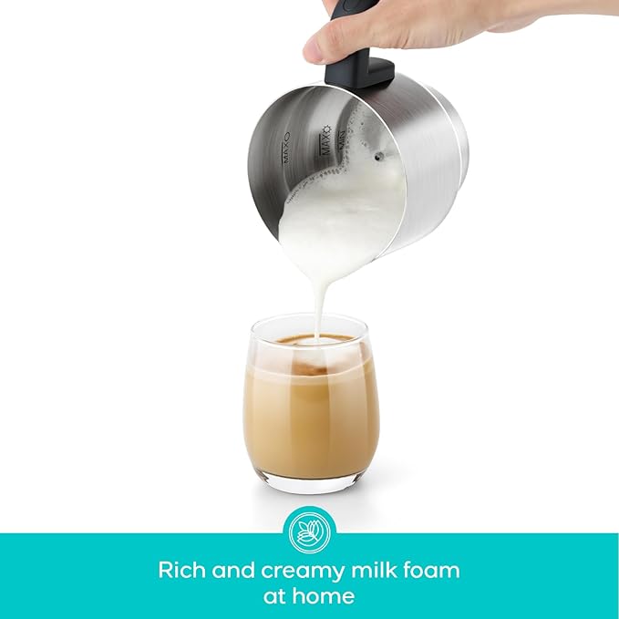CASABREWS ARTIST Milk Frother, 4-in-1 Electric Milk Steamer for Hot & Cold Foam, Die-Cast Aluminum Body for Latte, Cappuccino, Hot Chocolate, Dishwasher Safe, Knob Control, Great Coffee Gift