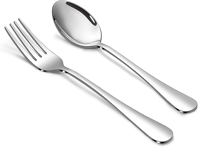 SANTUO Forks and Spoons Set, 6PCS 7.3" Salad Forks and 6PCS 7.3" Soup Spoons, Stainless Steel Silverware set of 12, Mirror Polished & Dishwasher Safe