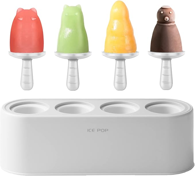 Popsicle Mold Set 4 Pieces Homemade Silicone Popsicle Maker Easy Release Ice Cream Molds Reusable DIY Pop Molds (White, WinterWonder Pops)