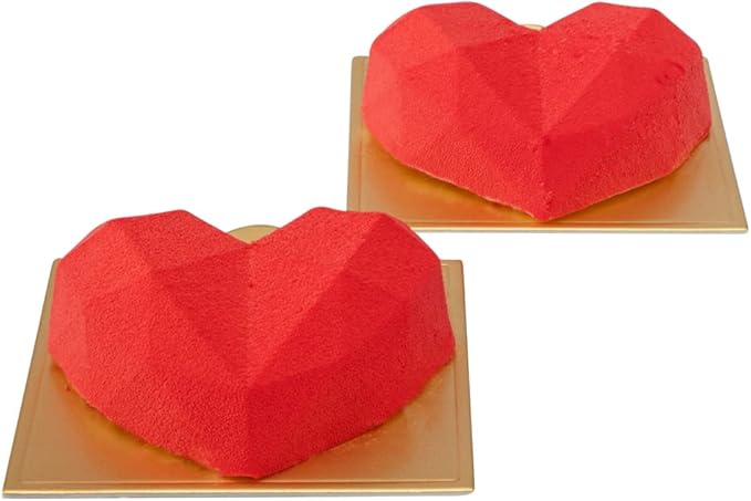 Pastry Tek 8 Cavities Diamond Heart Molds, 10 Oven-Ready Geometric Heart Molds - Flexible, Freezable, White Silicone Heart Baking Molds, Easy Release, For Baking - Restaurantware