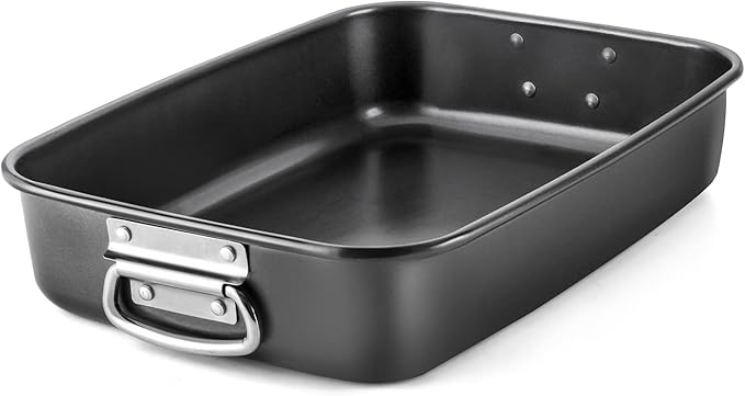 HONGBAKE Lasagna Pan 3 Inch Deep, 15x10" Baking Pan for Oven, Nonstick Cake Baking Dish for Brownie, Roasting Pans with Stainless Steel Handles, Heavy Duty, Dishwasher Safe, Dark Grey