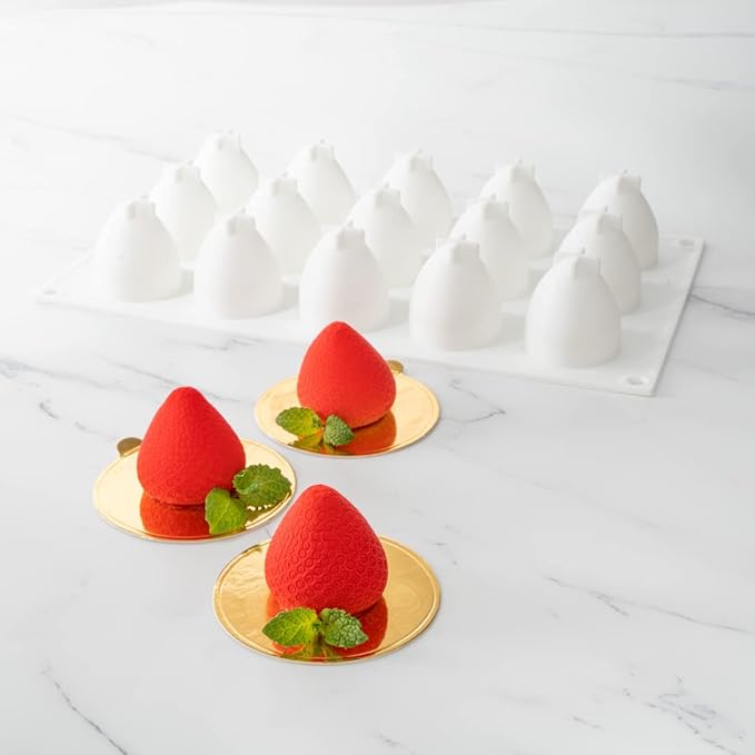 Restaurantware-Pastry Tek 15 Cavities Strawberry Silicone Mold, 1 Oven-Ready Strawberry Mold - Flexible, Freezable, White Silicone Fruit Silicone Mold, Easy Release, For Baking