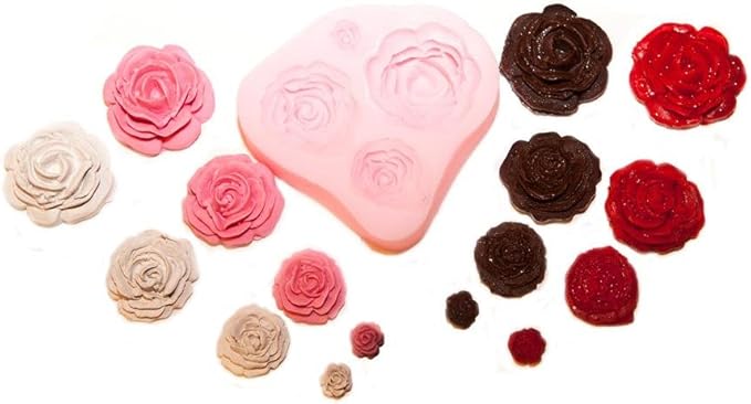 Roses Mold Flower Silicone Cake Molds Chocolate Sugarcraft Decorating Fondant Fimo Tools 4 Size Pink 2 Piece