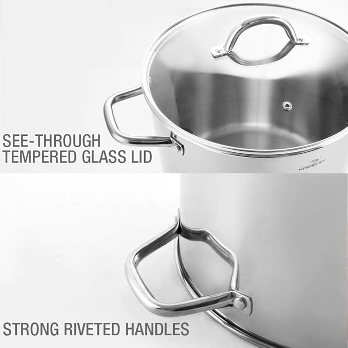 HOMICHEF Stock Pot 6 Quart Nickel Free Stainless Steel - 6 Qt Soup Pot With Lid and Handle - Small Cooking Pot 6 Quart - Ideal for Soup, Sauce, and Induction Cooking