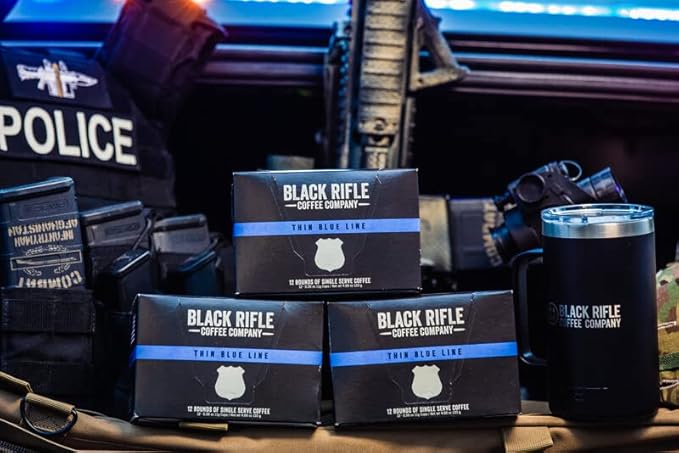 Black Rifle Coffee Company Thin Blue Line, 12 Count, Medium Roast K Cups - Single Serve K Cups Coffee Pods - Kcup Pods Compatible with Keurig 1.0 & 2.0 - Made from Arabica Beans