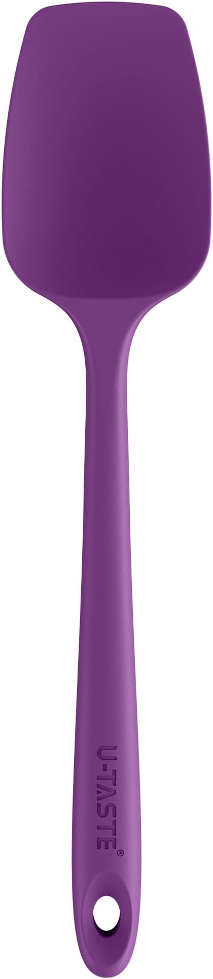 U-Taste Silicone Cooking Spoon Spatula: 480ºF Heat Resistant Food Grade 11.38" Flexible Rubber Kitchen Spoonula, Seamless Pastry Bowl Scraper for Mixing Stirring Scraping in Nonstick Cookware (Purple)