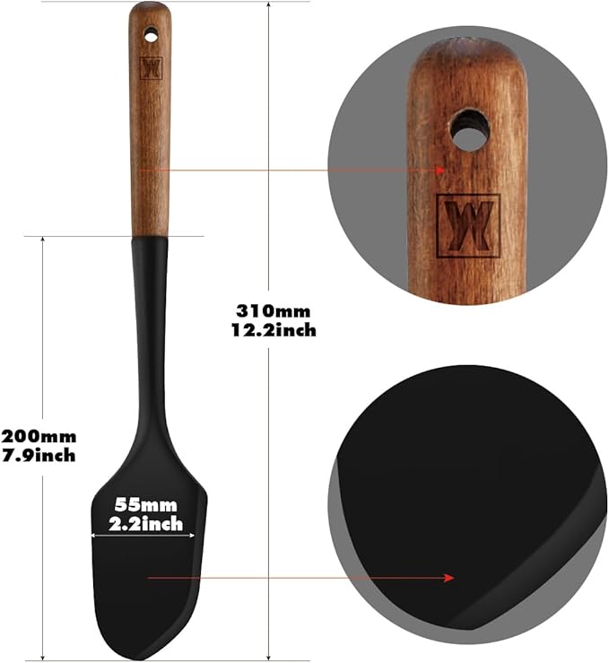Silicone Head Scraping Spatula with Wooden Handle: Multi-Purpose Cooking Tool for Spreading, Baking and Mixing, Heat Resistant Cookware, Protects Surfaces with Gentle Head Design