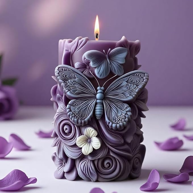 Flower Silicone Candle Molds, 3D Butterfly Silicone Molds for Soap Wax Resin Casting, DIY Floral Art Craft for Home Wedding Decor Gifts (White3)