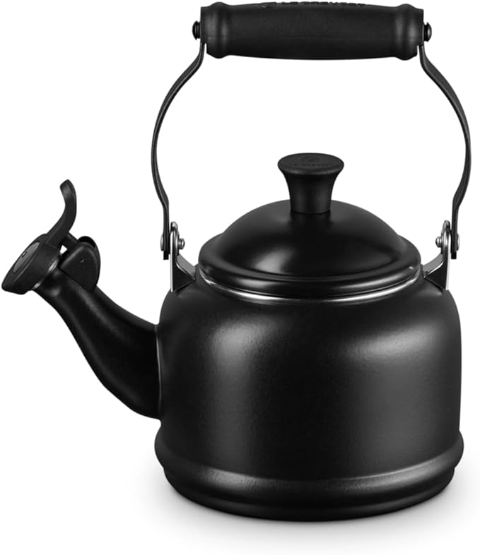 Le Creuset Enamel On Steel Demi Kettle & Stoneware Set of 2 Mugs, 1.25 qt. Kettle & (2) 14 oz. Mugs, Licorice