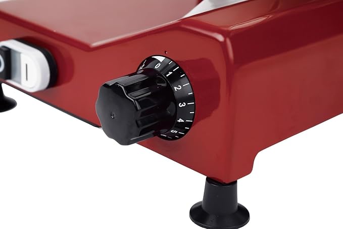 BESWOOD 10" Electric Deli Meat Slicer, Cheese Food Slicer with Premium Chromium-plated Steel Blade, for Home and Commercial use, 240W, Serving Plate included, Classic Red