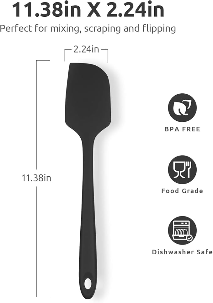 U-Taste 11.38" Silicone Baking Spatula: 480ºF Heat Resistant Food Grade Flexible Rubber Kitchen Bowl Scraper, Seamless Pastry Spreader for Mixing Stirring Scraping in Nonstick Cookware (Black)