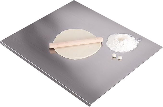 Stainless Steel Cutting Board for Kitchen - 304 Stainless Steel Chopping Boards for Baking, Double-Sided Use for Raw & Cooked Food - Ideal for Homemade Pasta, Pizza & Bread Making (19.6×19.6×0.06")