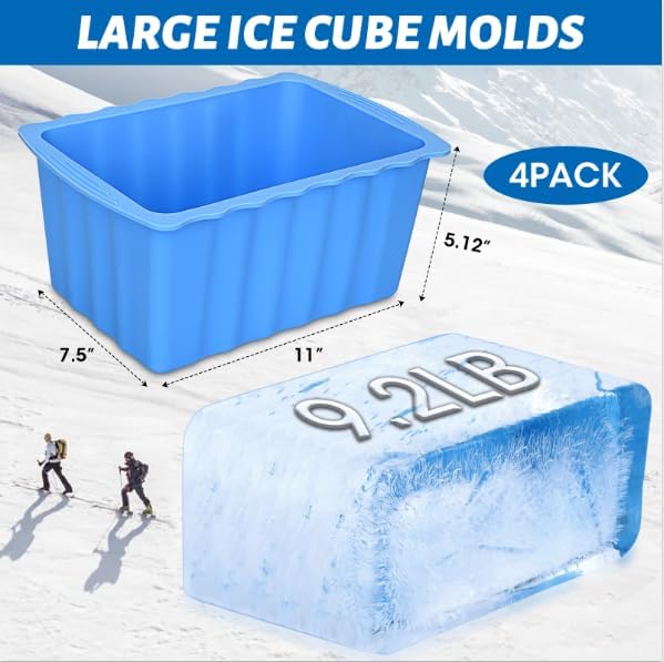 Large Ice Cube Molds, 4Pack 37LB Ice Block Molds Water Chiller for Cold Plunge, Ice Bath Chiller Silicone Ice Maker for Home, Reusable Ice Cube Trays for Cooler, Ice Bath Accessories
