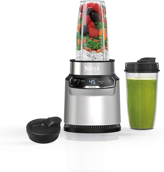 Ninja BN401 Nutri-Blender Pro with Auto-iQ, 1100W Motor (2) 24oz Cups (Renewed) Bundle with Deco Essentials Collapsable Water Bottle and 2 YR CPS Enhanced Protection Pack