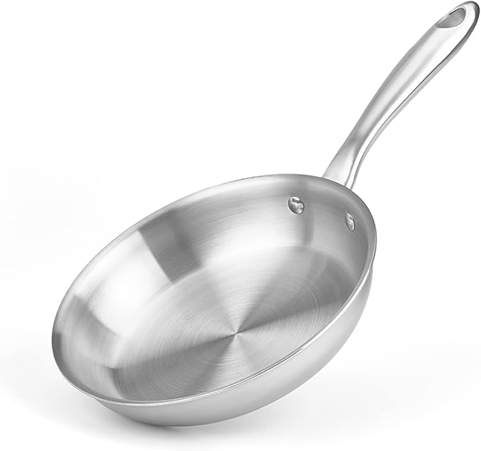 5-ply Stainless Steel Frying Pan 8inch, Full 5-Ply Clad Construction Professional Grade Pan, Brushed Finish, Induction Cooking Pan, Oven Safe, Dishwasher Safe