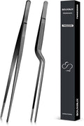 10-inch Cooking Tweezer and Offset Tweezer Set, Tongs Precision Serrated Tips, Stainless Steel Professional Chef Tweezer Kitchen Tools for BBQ, Plating and Serving