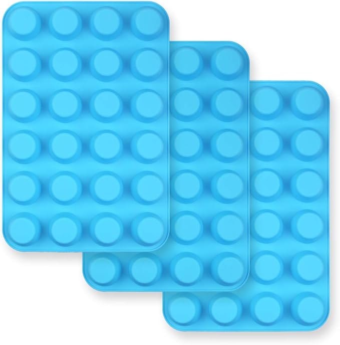 homEdge 24-Cup Silicone Mini Muffin Pan, 3 Packs Non-Stick Muffin Molds for Cupcake, Tarts - Blue