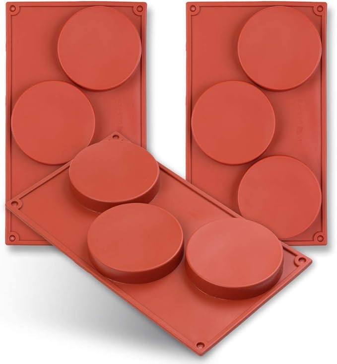 homEdge 3-Cavity Disc Shape Silicone Mold, 3 Packs Disc Cake, Gustard, Resin Coaster, Tart, Handmade Soap Molds-Brown