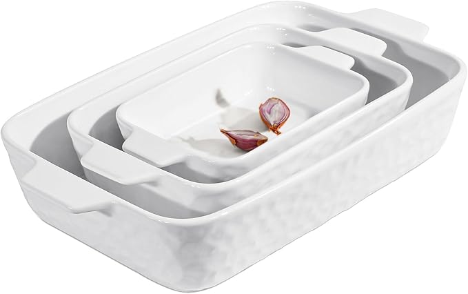 Ceramic Bakeware Set, Porcelain Rectangular Lasagna Pans Casserole Dish Set for Baking, Cooking, Kitchen, Cake Dinner, Banquet and Daily Use, Stackable Nesting, 3 PCS (cream white)