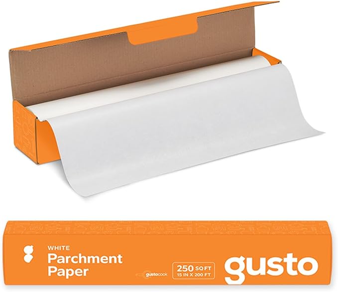 GUSTO [15 in x 200 ft - 250 Sq.Ft] White Parchment Paper for Baking, Non-Stick Baking Paper - Parchment Paper Roll With Cutter for Air Fryer, Baking & Cooking- Formery Comfy Package