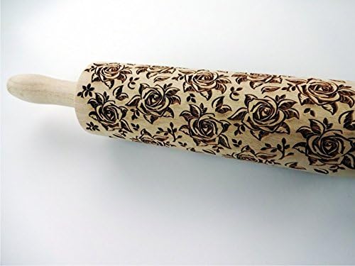 Rolling pin BLOSSOMS WALTZ. Wooden embossing rolling pin with Oriental flowers. Embossed cookies. Pottery. Birthday gift. Gift for mother