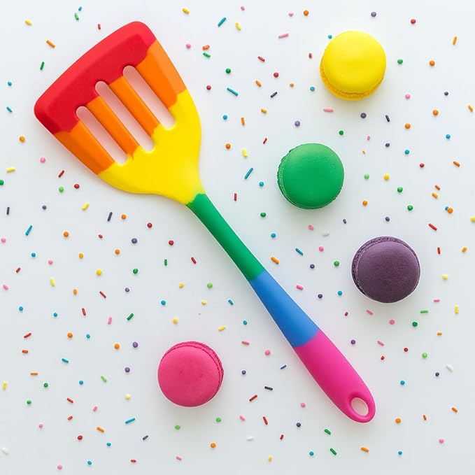 Cooking With Pride Non-Stick Slotted Turner, Heat-Safe Silicone With Iron Core, 12-Inch
