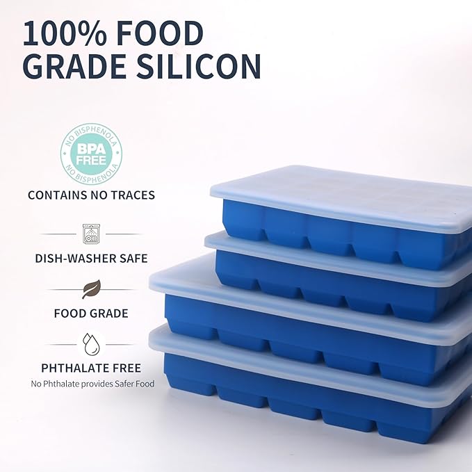 1 Tbsp & 2 Tbsp Silicone Freezer Molds - Perfect for Storing Garlic, Herbs, Ginger, Pesto, Tomato Paste, Lemon Juice,Vegetable Purees,Purees and More - Silicone Food Freezer Tray (Blue 2 Pack)