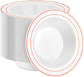 100 Pack Disposable Soup Bowls with Rose Gold Rim, 12oz Premium Heavy Duty Plastic Dinner Bowls for Party, Wedding and Holiday