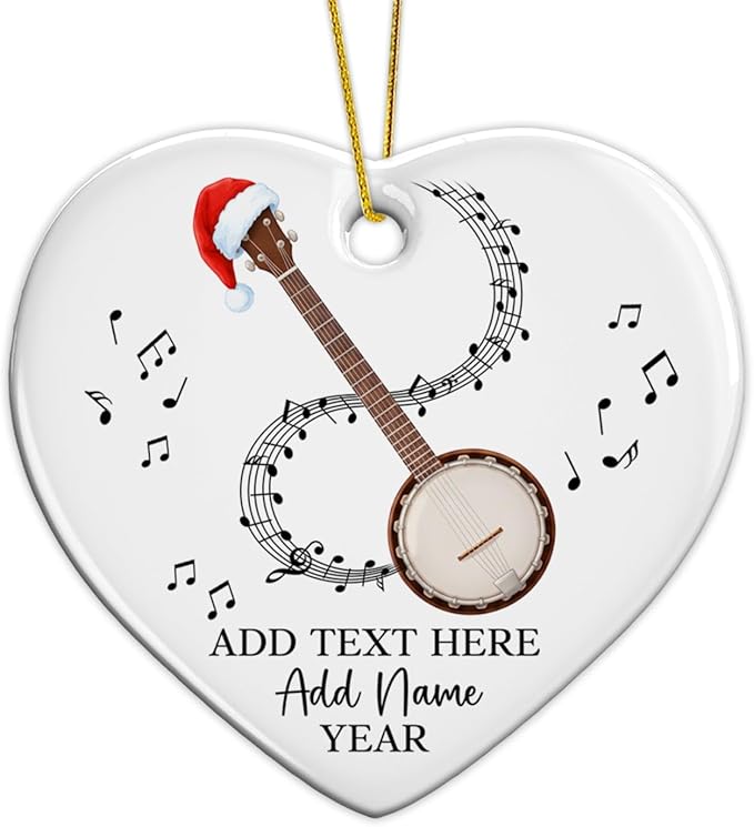 Personalized Banjo Musical Instrument Ceramic Ornaments, Customized Banjo Christmas Ornament with Text Name Year, 2025 Christmas Ornament Gift for Musician/Teacher/Student, Banjoist Keepsake