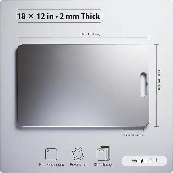 Large Titanium Cutting Board 18x12-2 Mm, 100% Pure Titanium Cutting Boards For Kitchen, Stays Flat & Odor-resistant, Non-porous, Dishwasher-safe, Reversible - Multi-use: Pastry, Prep & Serve, Bbq.
