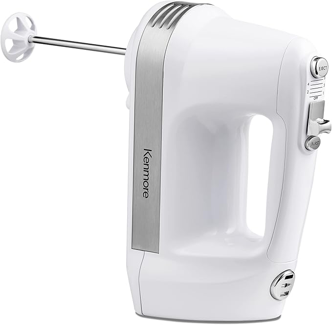 Kenmore Hand Mixer – 5 Speed Handheld Blender, Electric Egg Beater, Whisk, Dough Hooks, Storage Case, Turbo Boost for Cake Mix, Baking, Retractable Cord, Kitchen Appliances