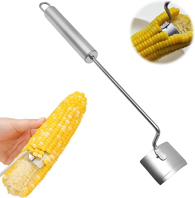 Stainless Steel Corn Peeler, Corn Cob Stripper, Long Handle Stainless Steel Corn Stripping Tool, Corn on the Cob Remover, Easy Clean Corn Cob Peeler for Home Kitchen and Outdoor Dining (1pc)