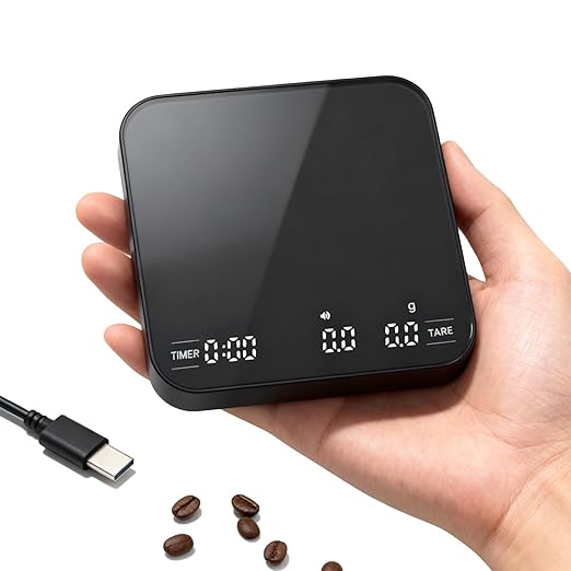 4 Modes Rechargeable Coffee Scale, Mini Espresso Scale with Timer, 2kg/0.1g Accuracy, Digital Scale for Pour-Over Coffee with Silicone Pad, Portable Measuring Tool, Kitchen Gadget